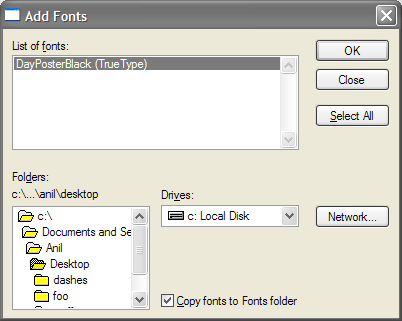 dumb windows font installation screen