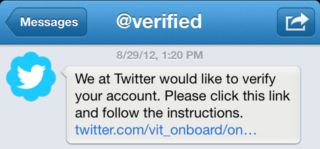 We at Twitter would like to verify your account. We at Twitter would like to verify your account.